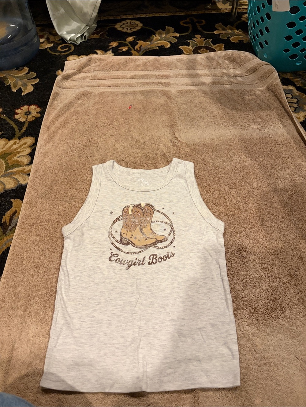 Kids' Cream Tank Top with Cowgirl Boots Graphic